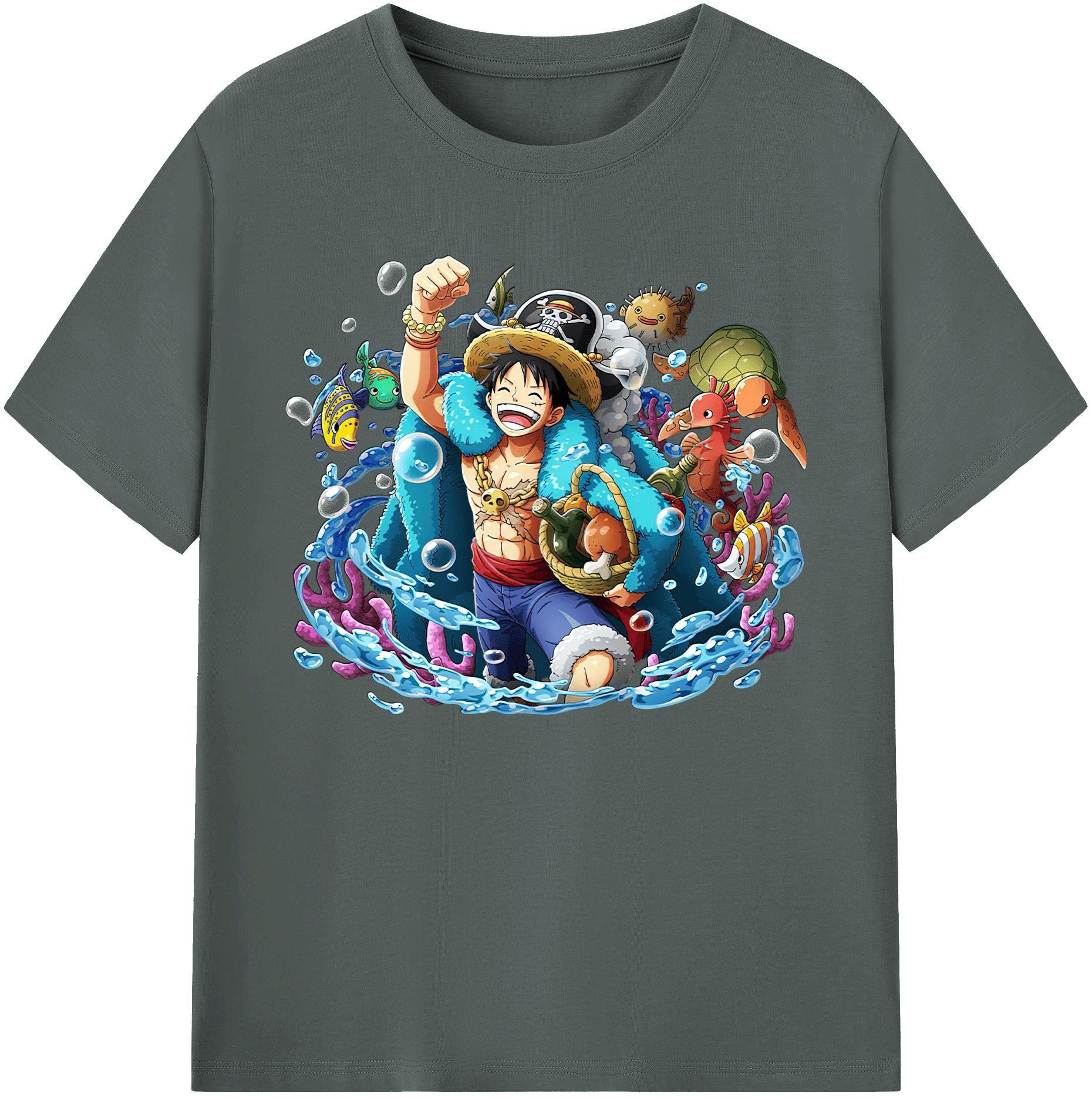 ワンピース モンキー・D・ルフィ ONE PIECE Monkey D. Luffy 綿100％ メンズ半袖Tシャツ｜肌触りやわらか＆通気性